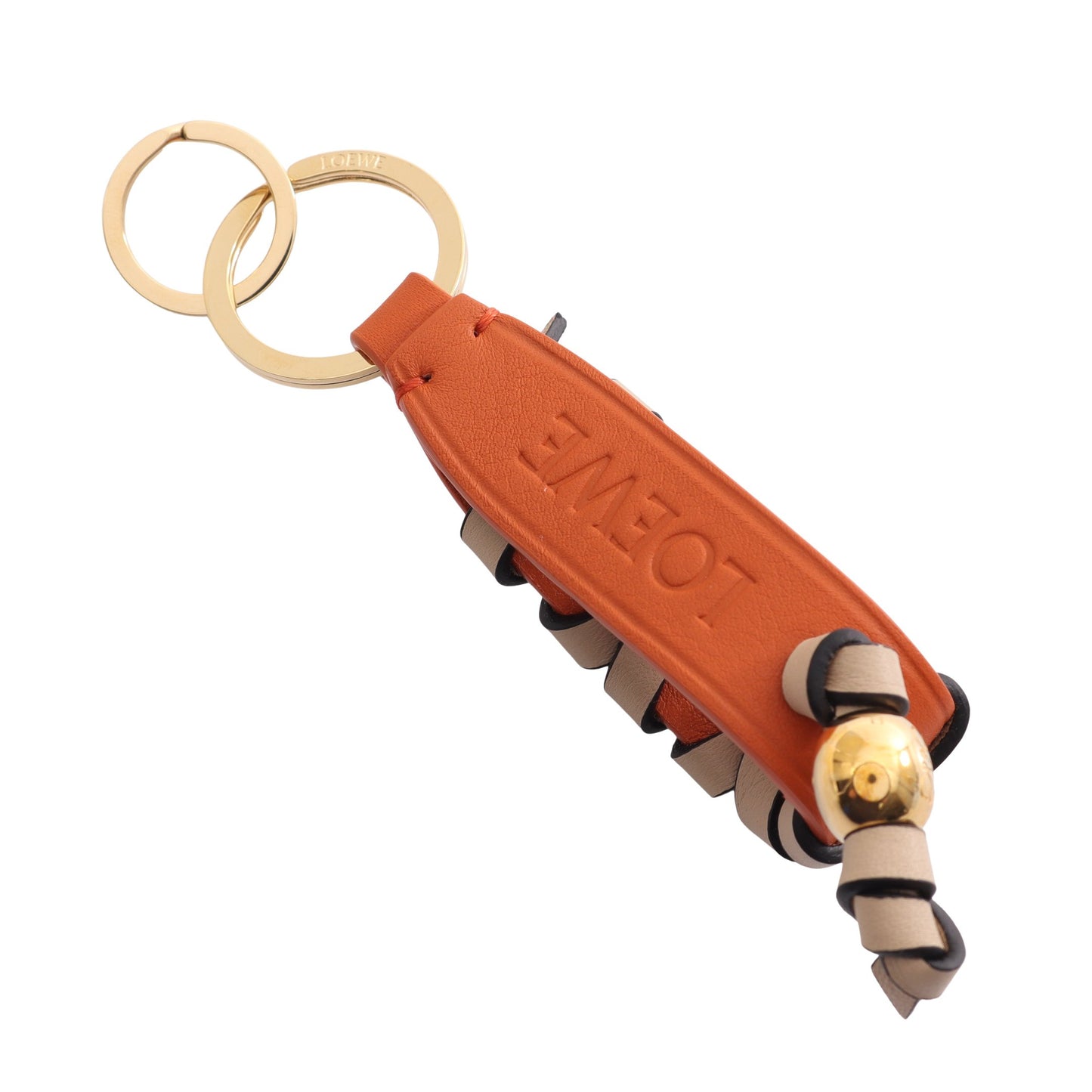 クロス ブレイデッド ストラップ キーリング キーホルダー バッグチャーム レザー オレンジ グレーベージュ ロエベ