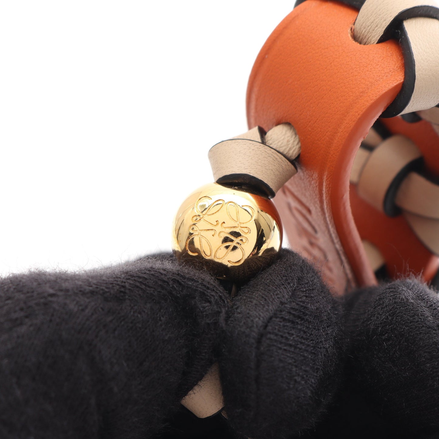 クロス ブレイデッド ストラップ キーリング キーホルダー バッグチャーム レザー オレンジ グレーベージュ ロエベ