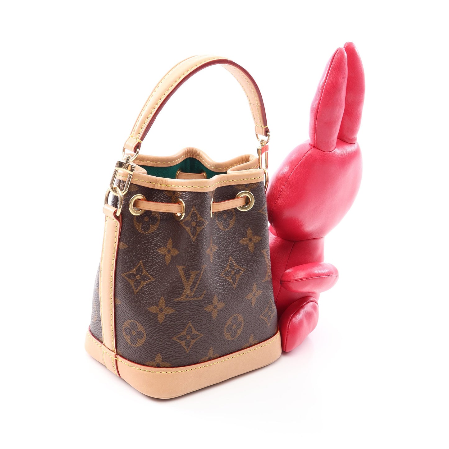 LOUIS VUITTON × Sun Yitian ナノ ノエ アニモグラム 2WAY ハンドバッグ PVC レザー ブラウン ピンクレッド ルイヴィトン