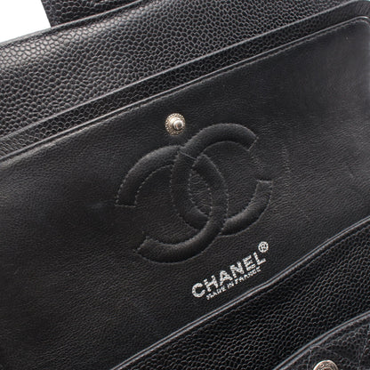 マトラッセ Wフラップ Wチェーンショルダーバッグ キャビアスキン ブラック シルバー金具 シャネル