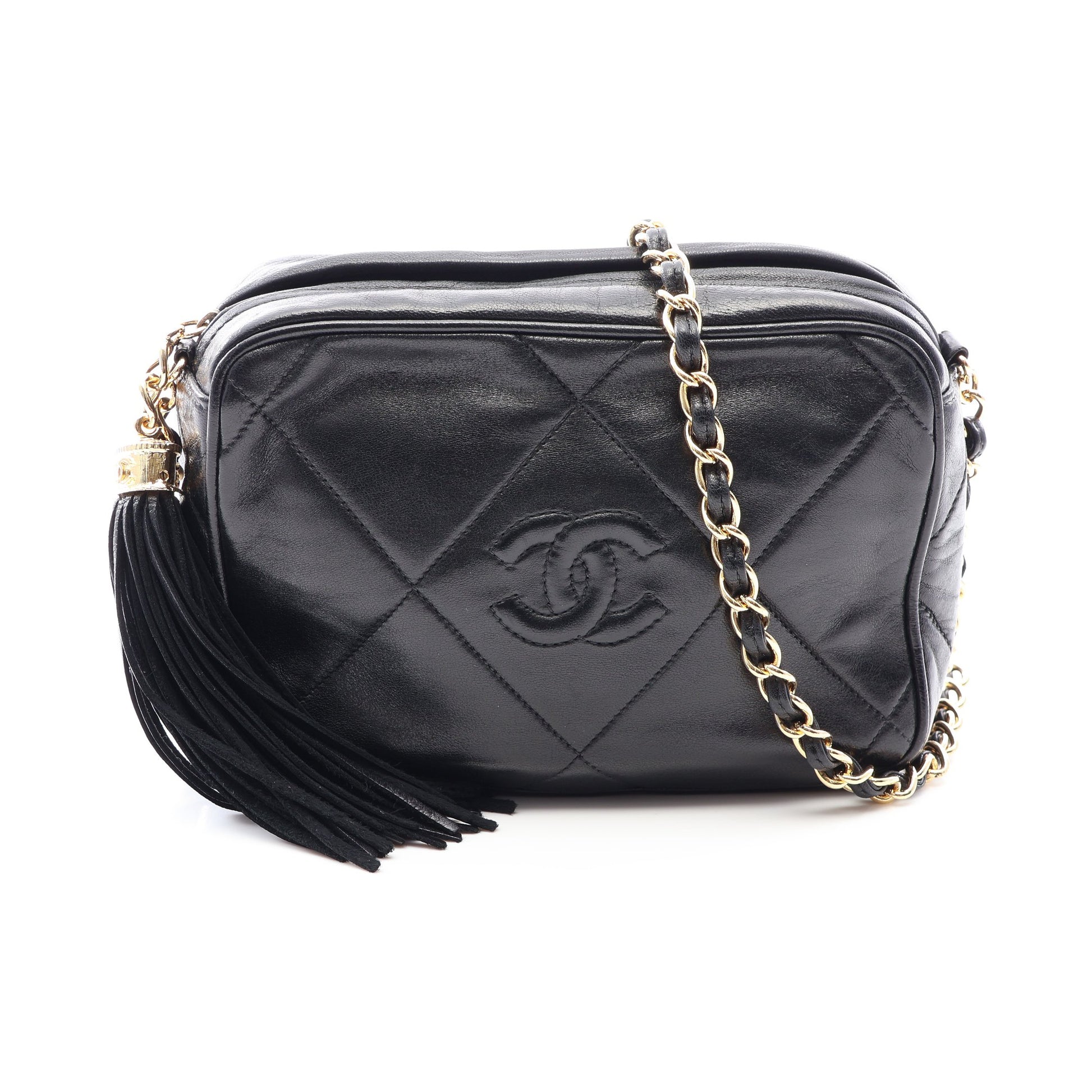マトラッセ タッセル チェーンショルダーバッグ ラムスキン ブラック ゴールド金具 ヴィンテージ シャネル バッグ CHANEL