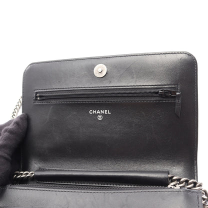 ボーイシャネル マトラッセ チェーンウォレット ラムスキン ブラック シルバー金具 シャネル