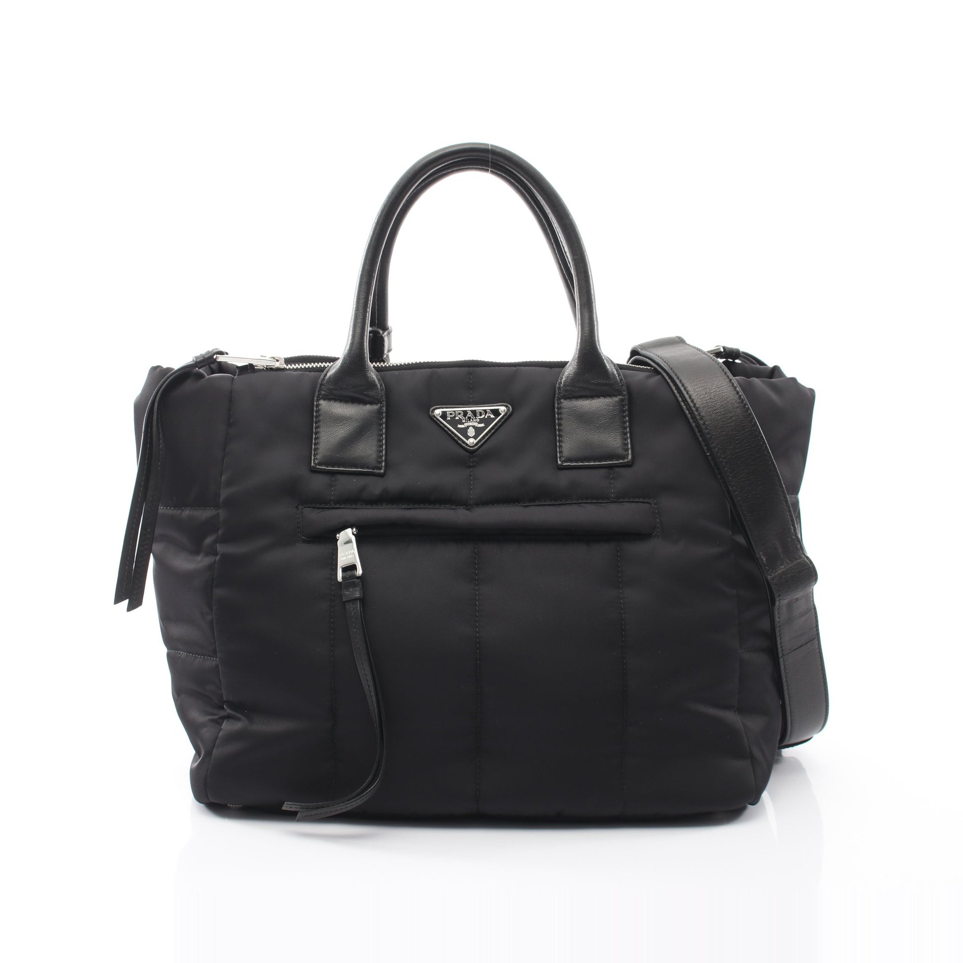 TESSUTO BOMBER ボンバー 2WAY ハンドバッグ トートバッグ ナイロン レザー ブラック プラダ バッグ PRADA