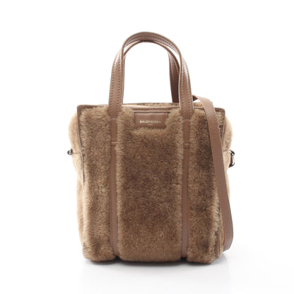 BAZAR SHOPPER バザールショッパー XS 2WAY ハンドバッグ トートバッグ ムートン レザー ブラウン バレンシアガ バッグ BALENCIAGA