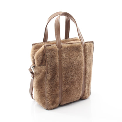 BAZAR SHOPPER バザールショッパー XS 2WAY ハンドバッグ トートバッグ ムートン レザー ブラウン バレンシアガ バッグ BALENCIAGA