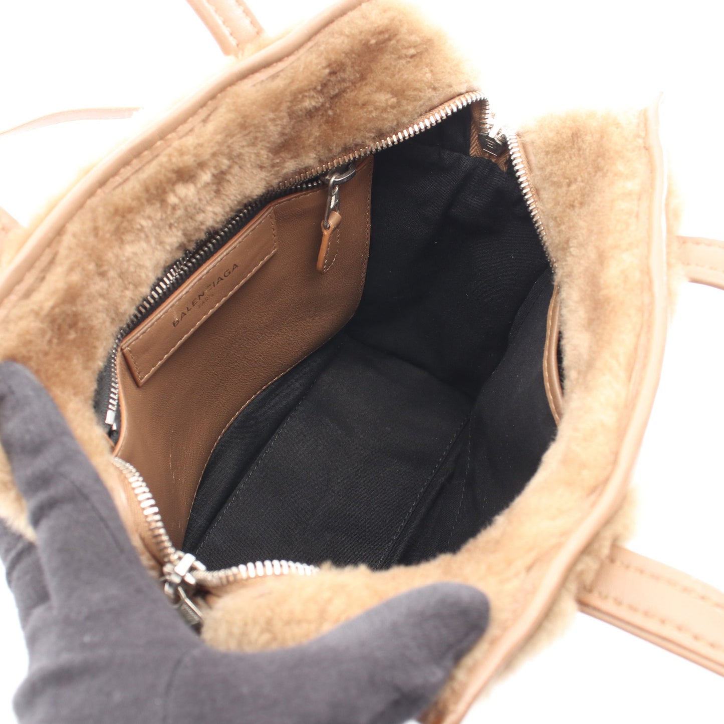 BAZAR SHOPPER バザールショッパー XS 2WAY ハンドバッグ トートバッグ ムートン レザー ブラウン バレンシアガ バッグ BALENCIAGA