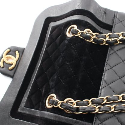 マトラッセ チェーンショルダーバッグ ラムスキン ベロア ブラック ゴールド金具 シャネル バッグ CHANEL