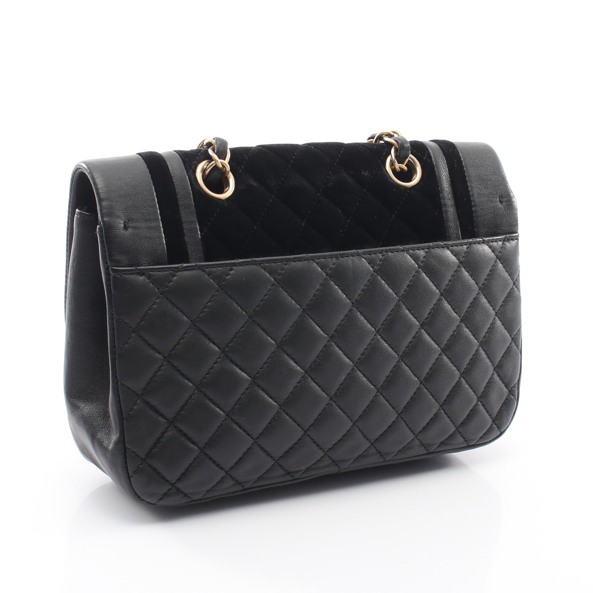 マトラッセ チェーンショルダーバッグ ラムスキン ベロア ブラック ゴールド金具 シャネル バッグ CHANEL