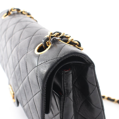 マトラッセ Wフラップ Wチェーンショルダーバッグ ラムスキン ブラック ゴールド金具 シャネル バッグ CHANEL
