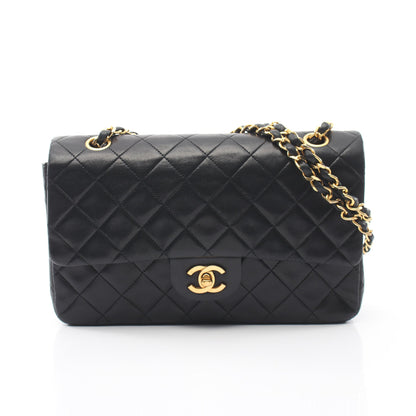 マトラッセ Wフラップ Wチェーンショルダーバッグ ラムスキン ブラック ゴールド金具 シャネル バッグ CHANEL