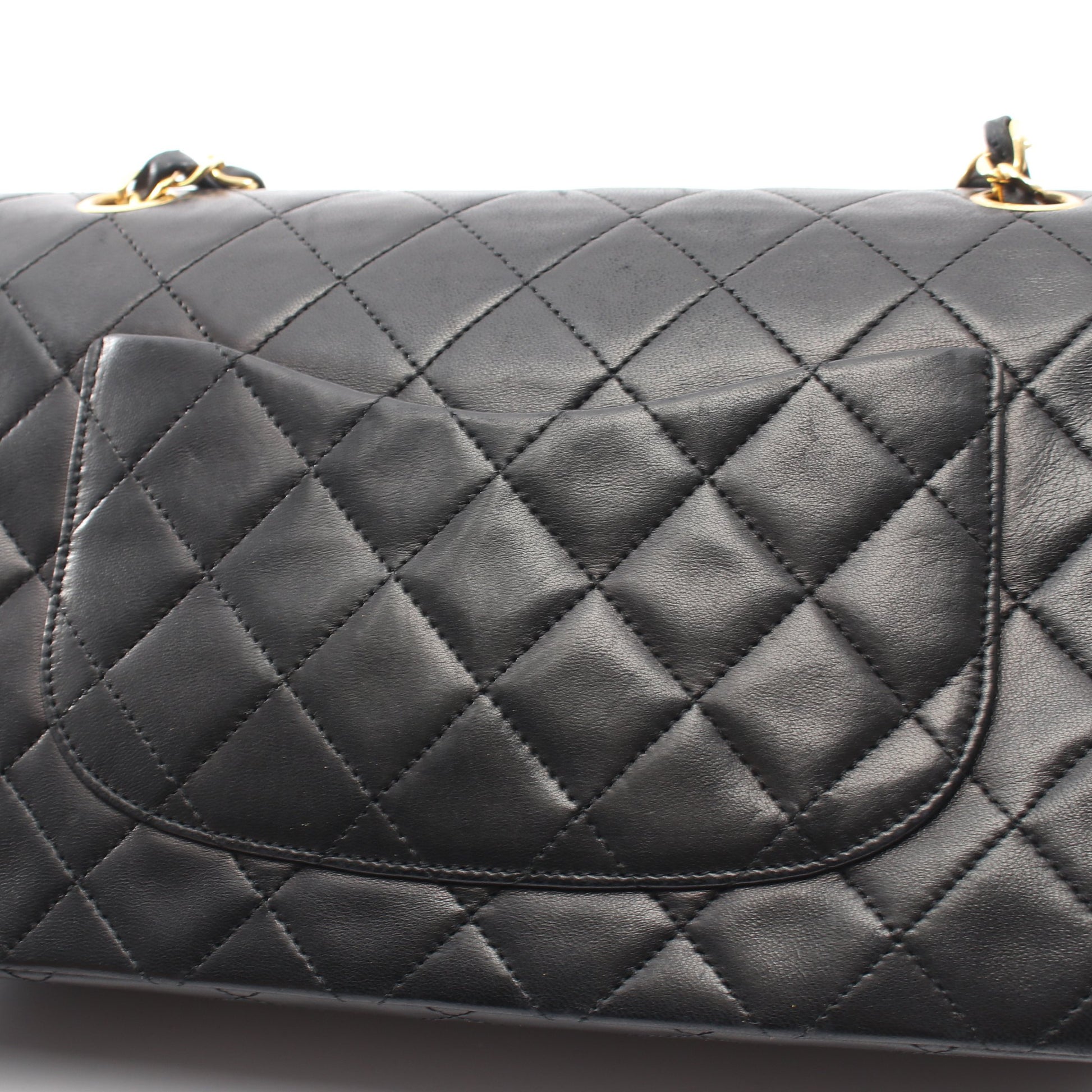 マトラッセ Wフラップ Wチェーンショルダーバッグ ラムスキン ブラック ゴールド金具 シャネル バッグ CHANEL