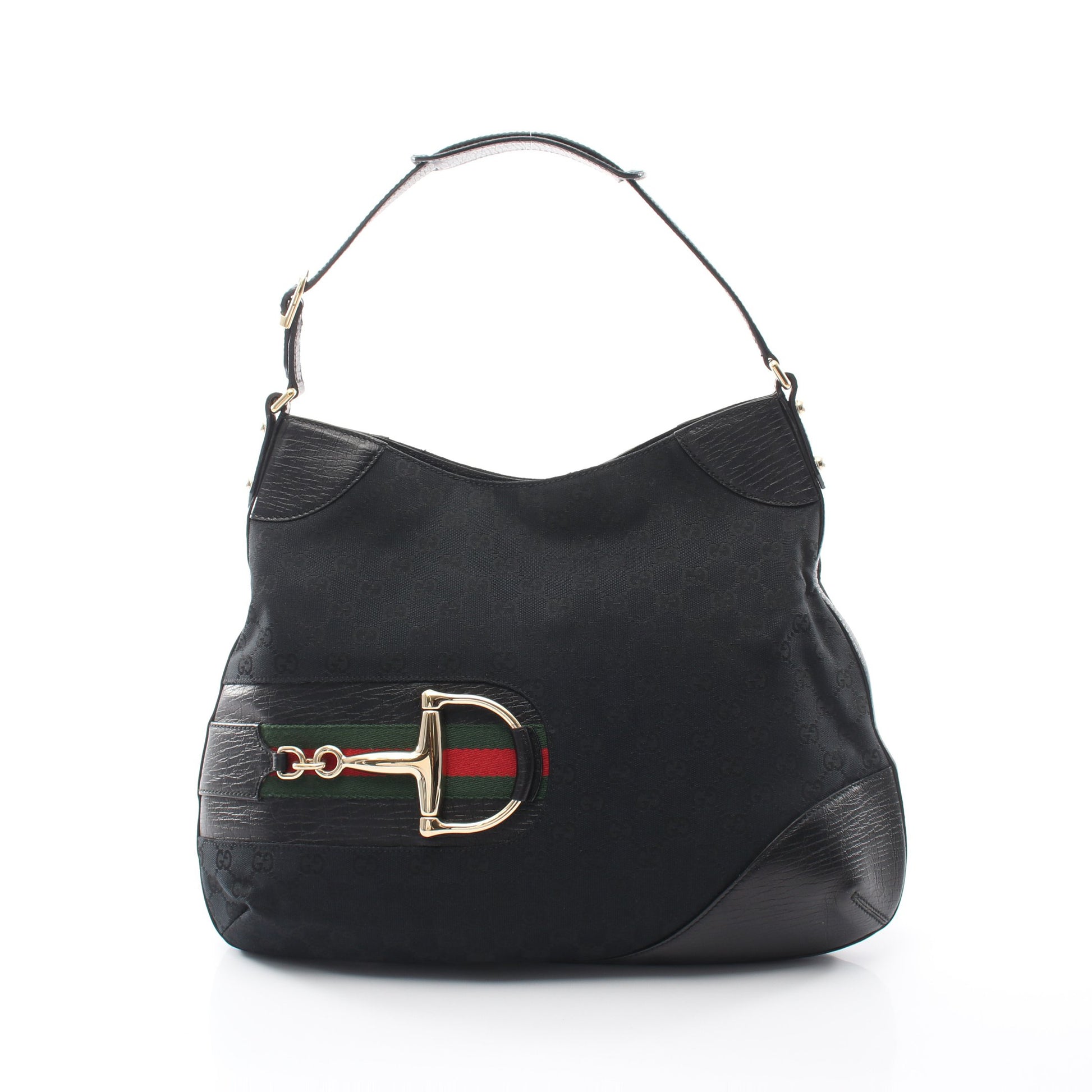 ホースビット GGキャンバス ワンショルダーバッグ キャンバス レザー ブラック グッチ バッグ GUCCI
