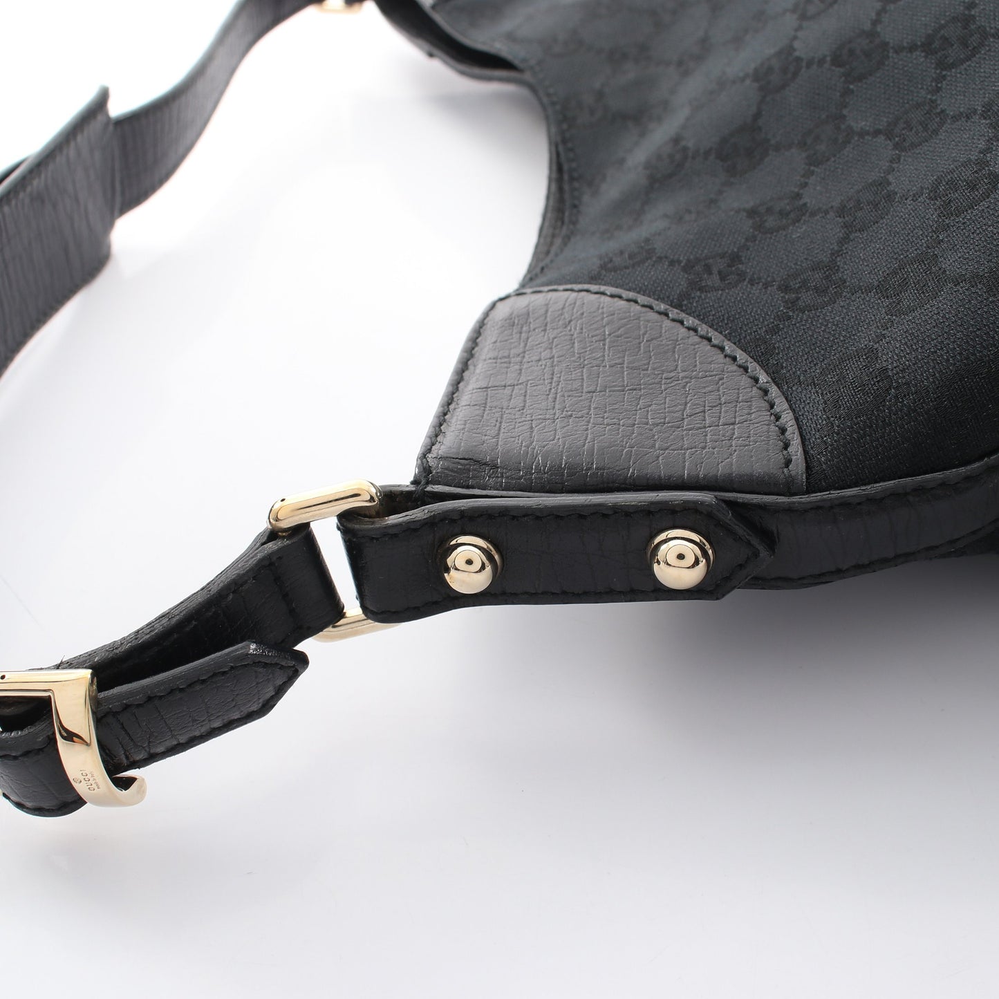 ホースビット GGキャンバス ワンショルダーバッグ キャンバス レザー ブラック グッチ バッグ GUCCI