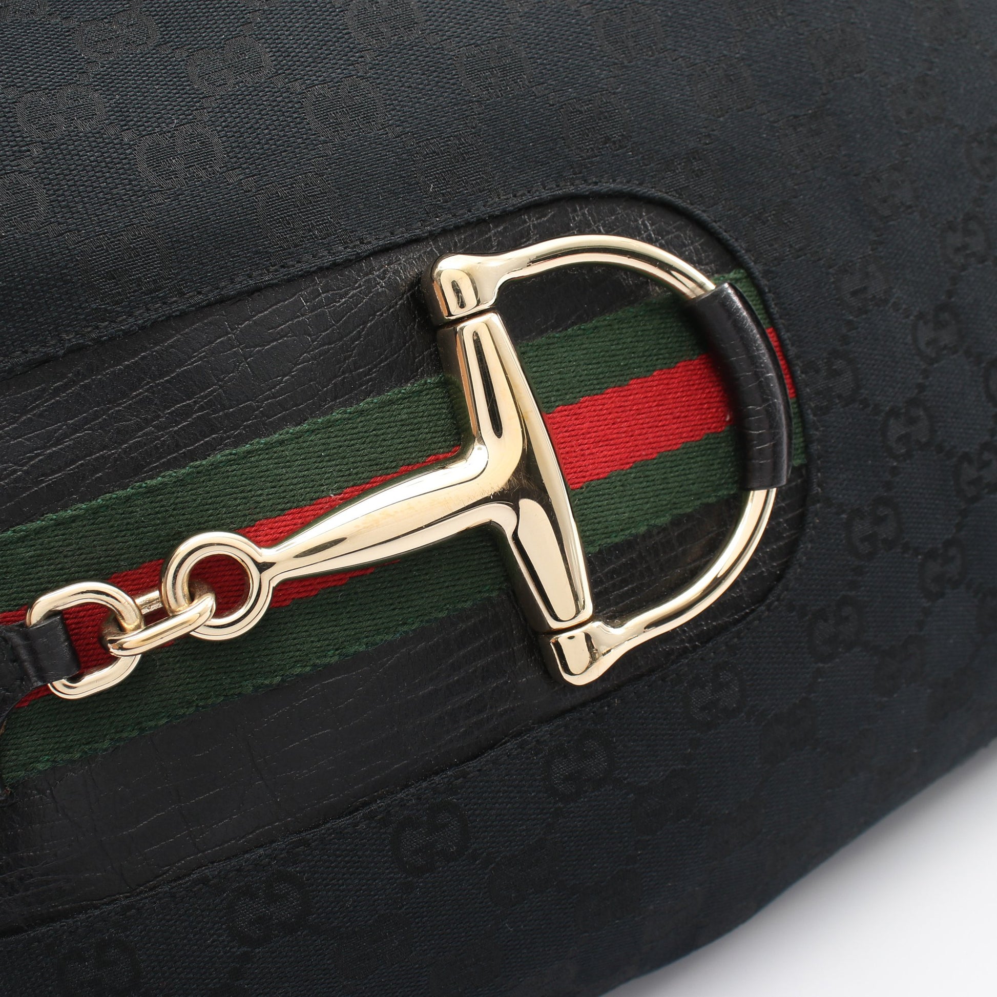 ホースビット GGキャンバス ワンショルダーバッグ キャンバス レザー ブラック グッチ バッグ GUCCI