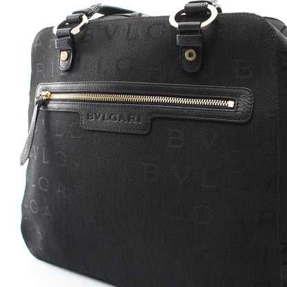 ロゴマニア ハンドバッグ キャンバス レザー ブラック ブルガリ バッグ BVLGARI