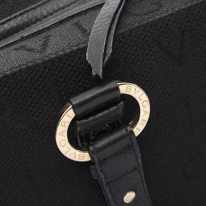 ロゴマニア ハンドバッグ キャンバス レザー ブラック ブルガリ バッグ BVLGARI