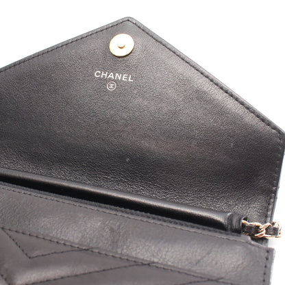 Vステッチ チェーンウォレット レザー ブラック ゴールド金具 シャネル バッグ CHANEL