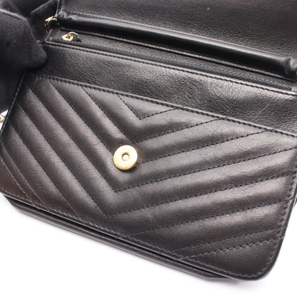 Vステッチ チェーンウォレット レザー ブラック ゴールド金具 シャネル バッグ CHANEL