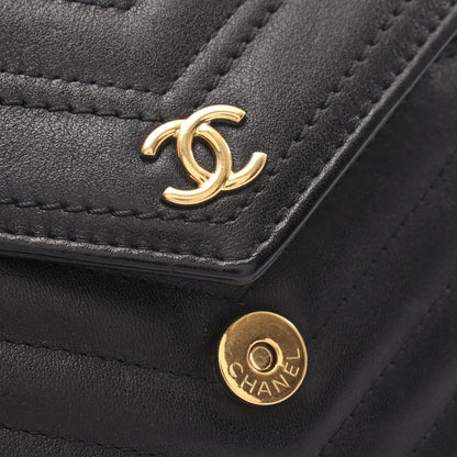 Vステッチ チェーンウォレット レザー ブラック ゴールド金具 シャネル バッグ CHANEL