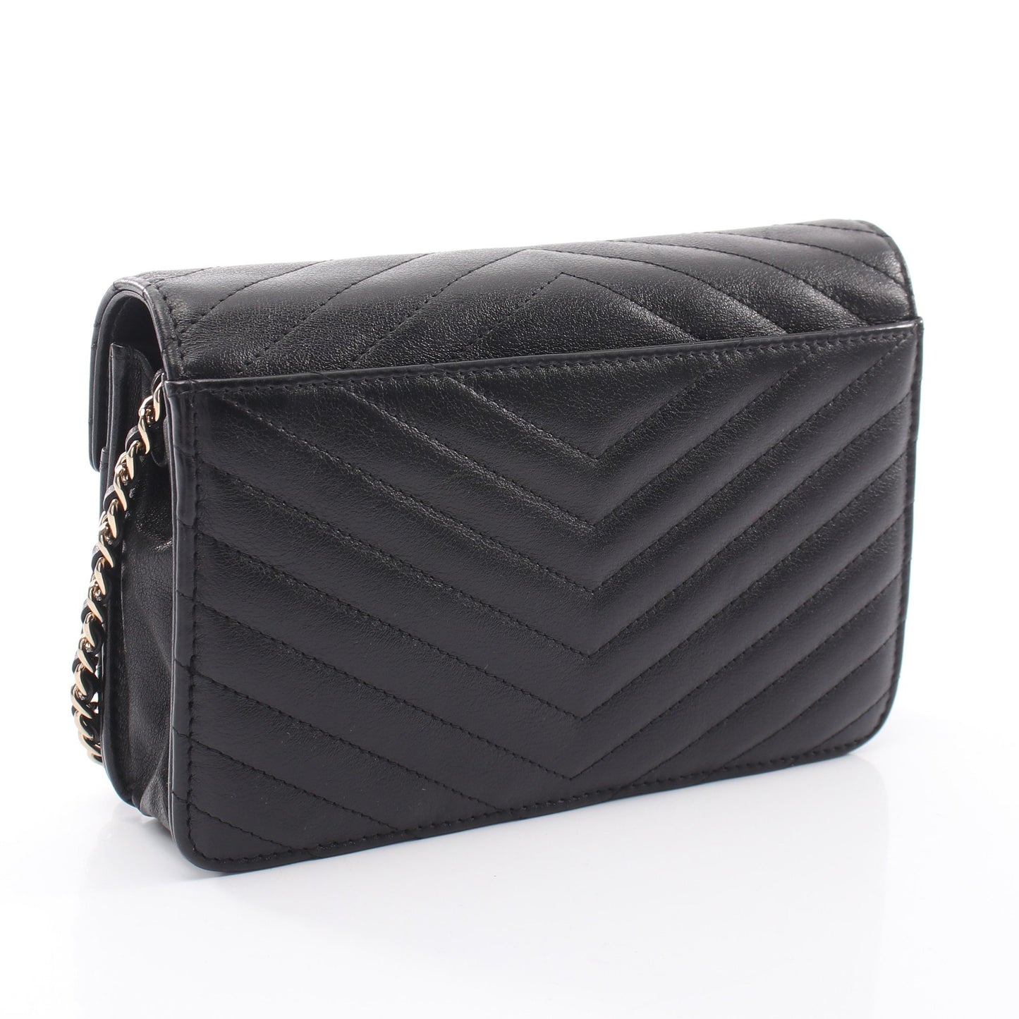 Vステッチ チェーンウォレット レザー ブラック ゴールド金具 シャネル バッグ CHANEL