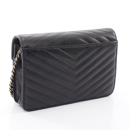 Vステッチ チェーンウォレット レザー ブラック ゴールド金具 シャネル バッグ CHANEL