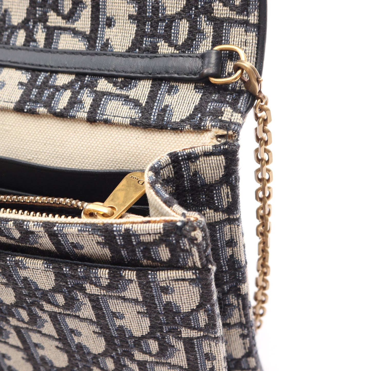 SADDLE サドル オブリーク チェーンウォレット キャンバス レザー ベージュ ネイビー クリスチャンディオール バッグ Christian Dior