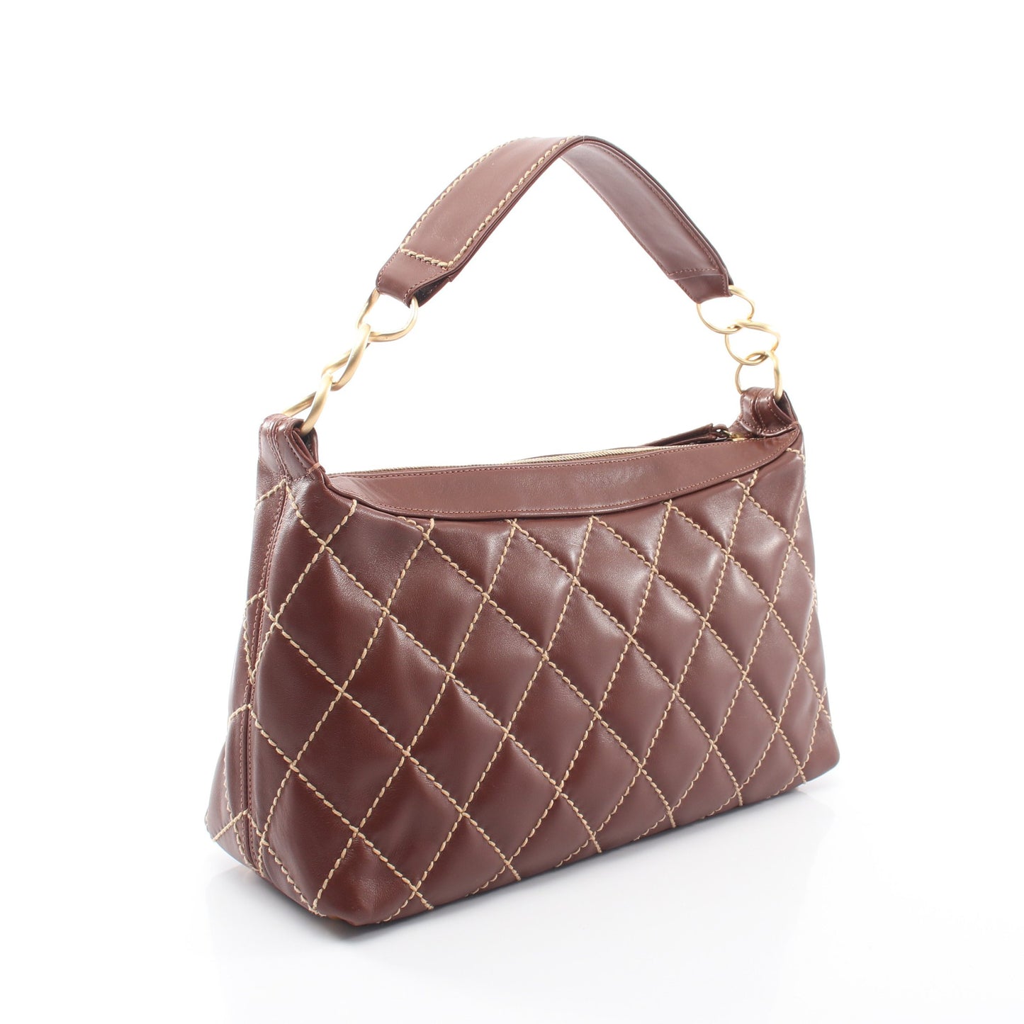 ワイルドステッチ ワンショルダーバッグ レザー ブラウン ゴールド金具 シャネル バッグ CHANEL