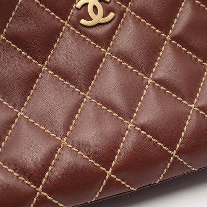 ワイルドステッチ ワンショルダーバッグ レザー ブラウン ゴールド金具 シャネル バッグ CHANEL