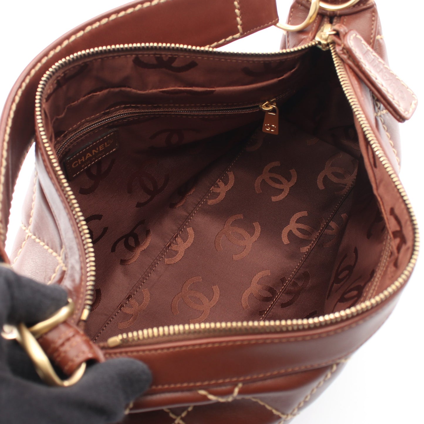 ワイルドステッチ ワンショルダーバッグ レザー ブラウン ゴールド金具 シャネル バッグ CHANEL