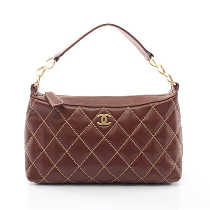 ワイルドステッチ ワンショルダーバッグ レザー ブラウン ゴールド金具 シャネル バッグ CHANEL