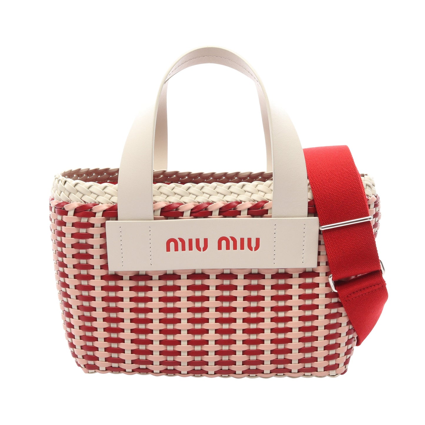 INTRECCIO 2WAY ハンドバッグ レザー ホワイト レッド ピンク ミュウミュウ バッグ miu miu