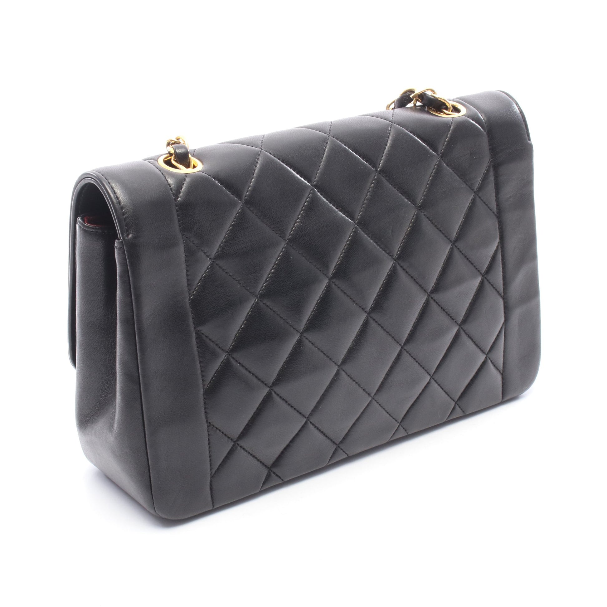 マトラッセ ダイアナフラップ チェーンショルダーバッグ ラムスキン ブラック ゴールド金具 シャネル バッグ CHANEL