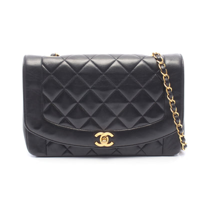 マトラッセ ダイアナフラップ チェーンショルダーバッグ ラムスキン ブラック ゴールド金具 シャネル バッグ CHANEL