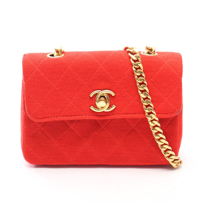 ミニミニマトラッセ チェーンショルダーバッグ ファブリック レッド ゴールド金具 シャネル