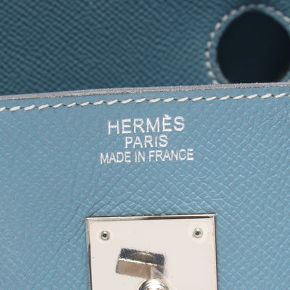オータクロア32 ブルージーン ハンドバッグ ヴォーエプソン ブルー シルバー金具 □J刻印 エルメス バッグ HERMES