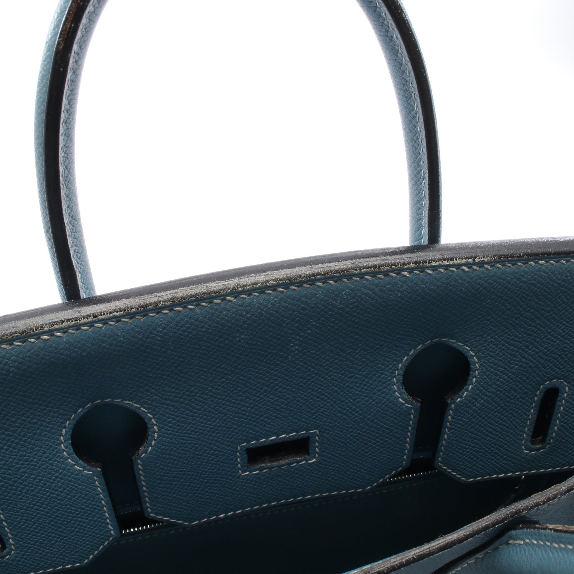 オータクロア32 ブルージーン ハンドバッグ ヴォーエプソン ブルー シルバー金具 □J刻印 エルメス バッグ HERMES
