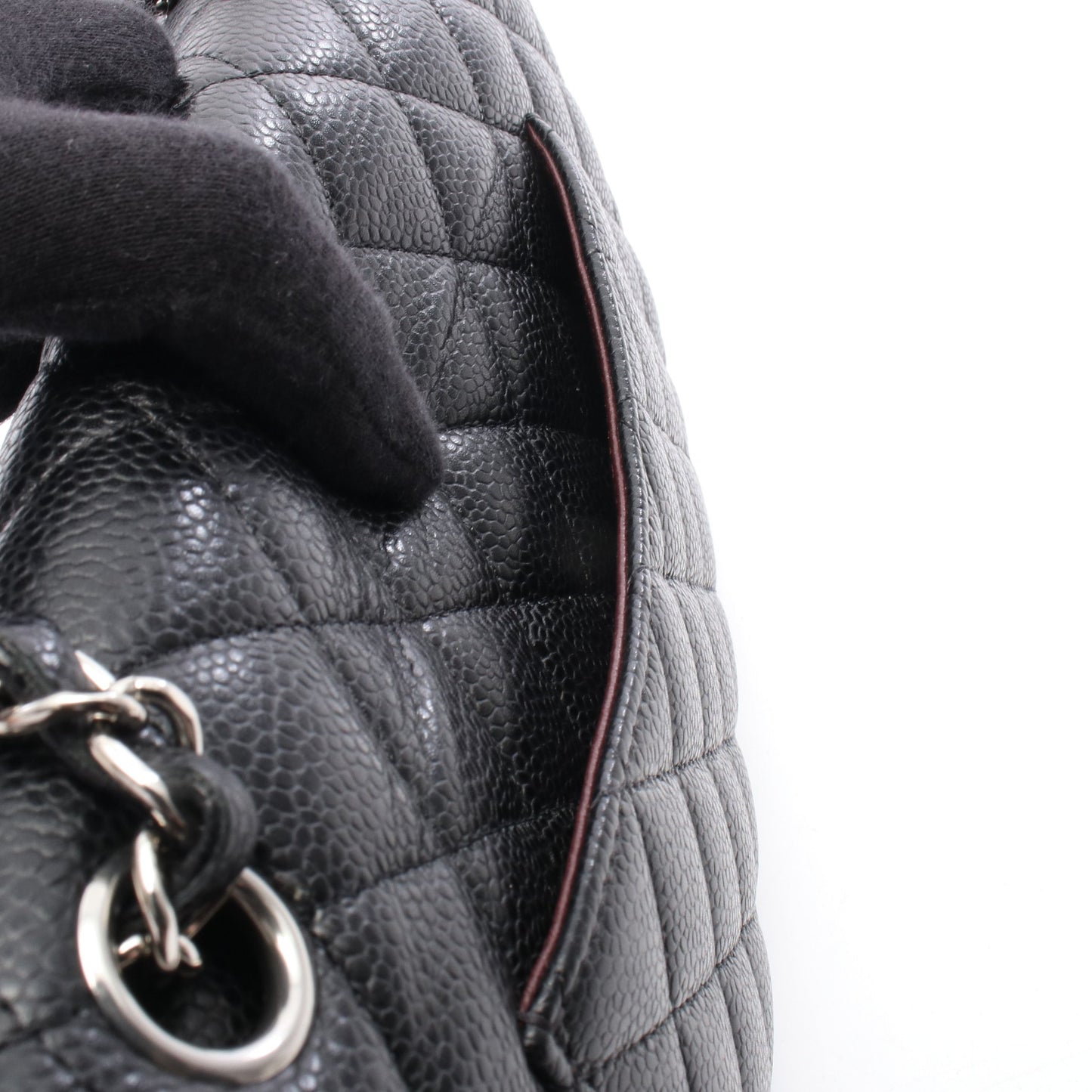 マトラッセ Wフラップ Wチェーンショルダーバッグ キャビアスキン ブラック シルバー金具 シャネル バッグ CHANEL