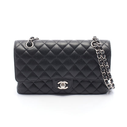 マトラッセ Wフラップ Wチェーンショルダーバッグ キャビアスキン ブラック シルバー金具 シャネル バッグ CHANEL
