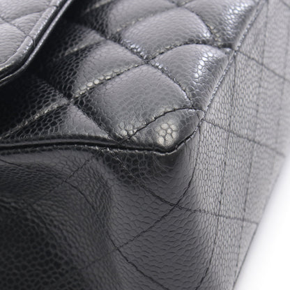 マトラッセ Wフラップ Wチェーンショルダーバッグ キャビアスキン ブラック シルバー金具 シャネル バッグ CHANEL