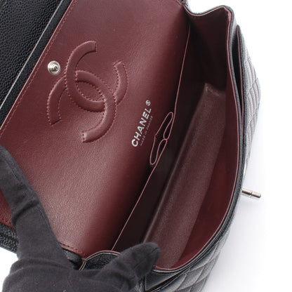 マトラッセ Wフラップ Wチェーンショルダーバッグ キャビアスキン ブラック シルバー金具 シャネル バッグ CHANEL
