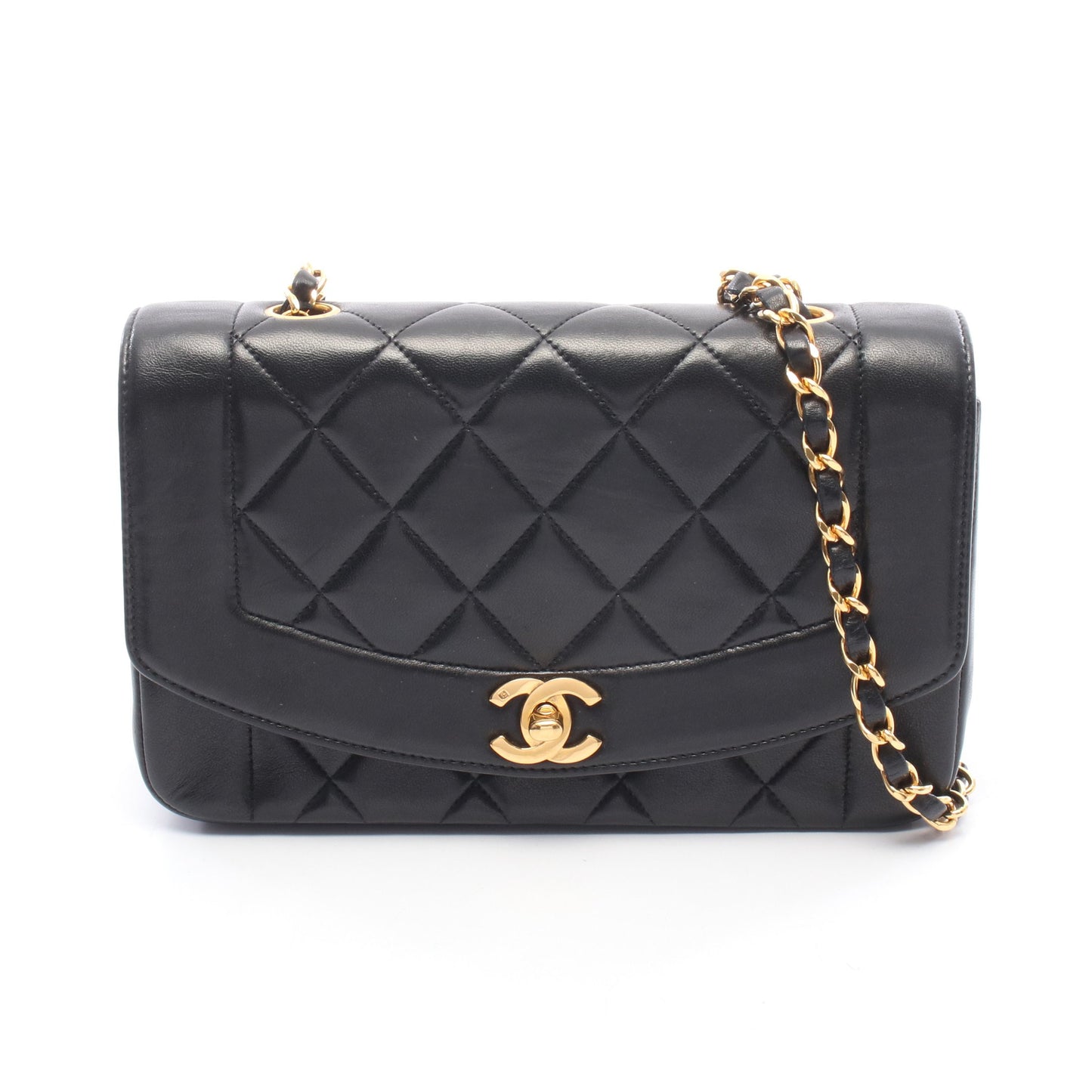 マトラッセ ダイアナフラップ チェーンショルダーバッグ ラムスキン ブラック ゴールド金具 シャネル バッグ CHANEL