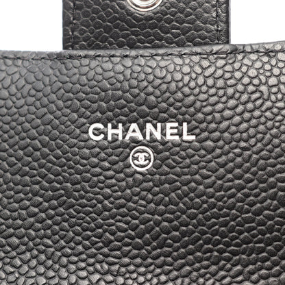 クラシック ロング フラップ ウォレット マトラッセ 二つ折り長財布 キャビアスキン ブラック シルバー金具 シャネル