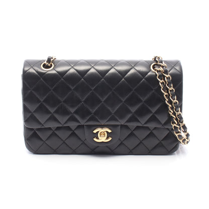 マトラッセ Wフラップ Wチェーンショルダーバッグ ラムスキン ブラック ゴールド金具 シャネル バッグ CHANEL
