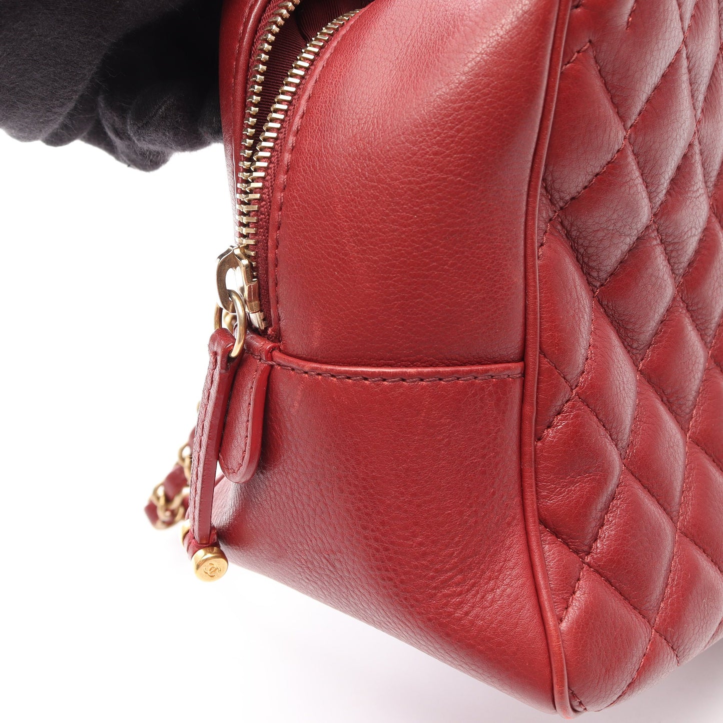 マトラッセ トップハンドル 2WAY チェーンショルダーバッグ レザー レッド ゴールド金具 シャネル