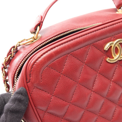 マトラッセ トップハンドル 2WAY チェーンショルダーバッグ レザー レッド ゴールド金具 シャネル