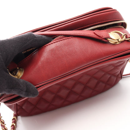 マトラッセ トップハンドル 2WAY チェーンショルダーバッグ レザー レッド ゴールド金具 シャネル