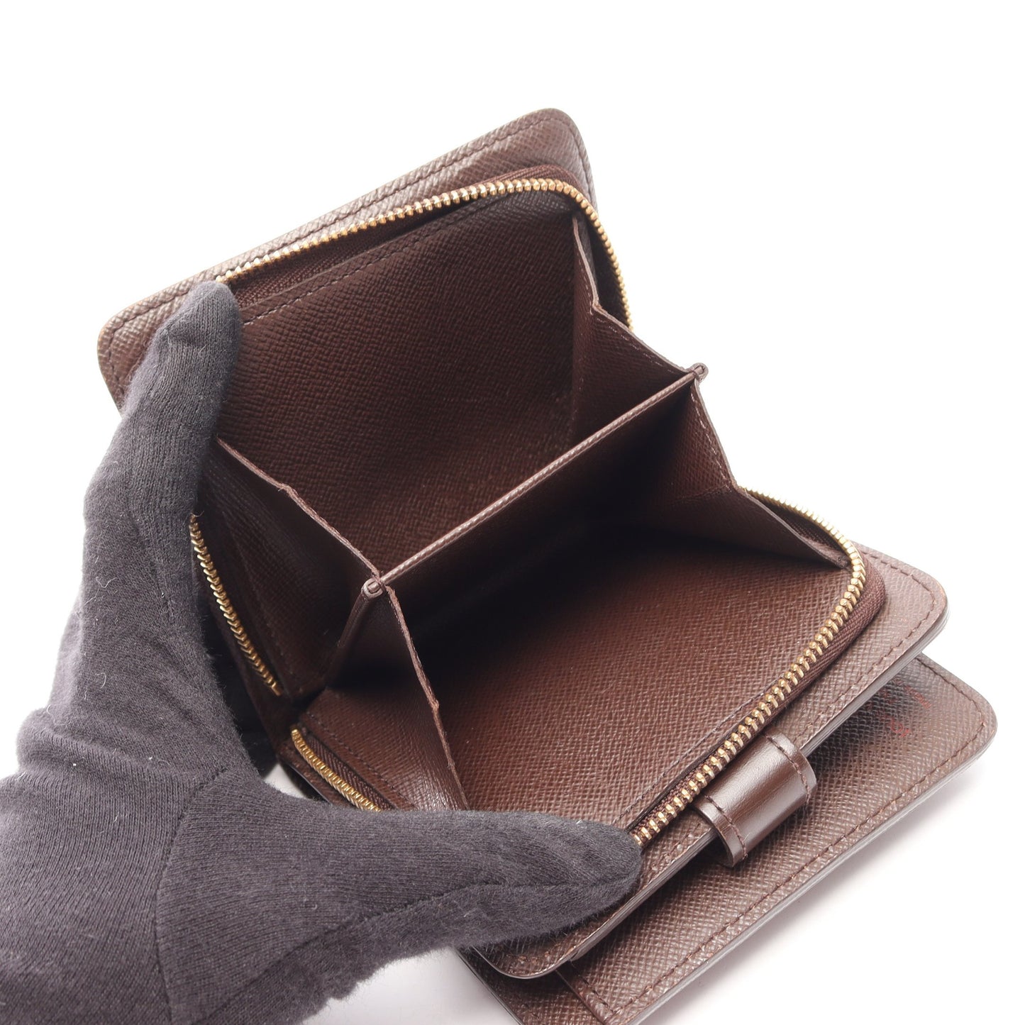 コンパクトジップ ダミエエベヌ 二つ折り財布 PVC レザー ブラウン ルイヴィトン