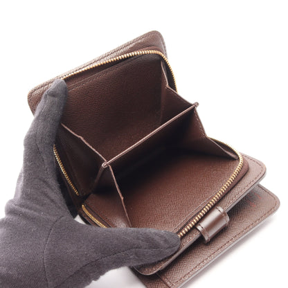コンパクトジップ ダミエエベヌ 二つ折り財布 PVC レザー ブラウン ルイヴィトン