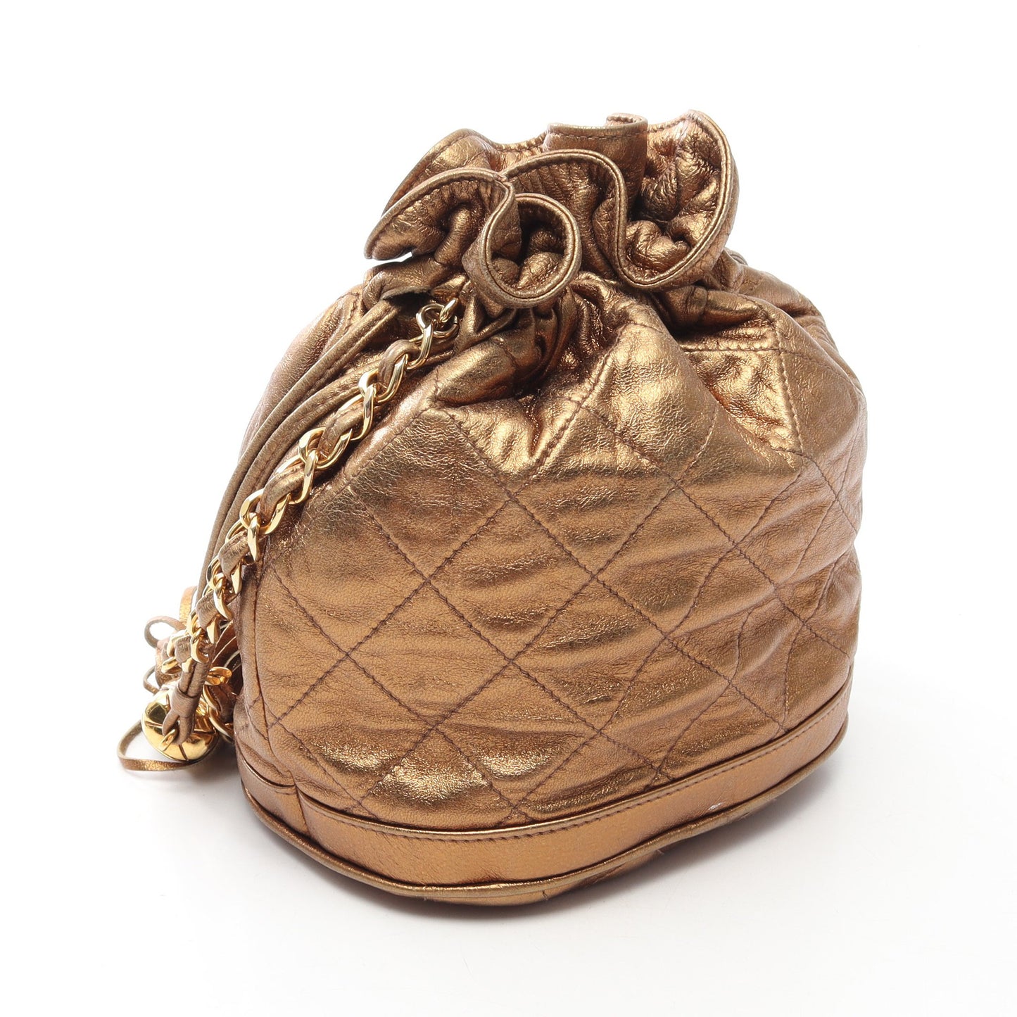 マトラッセ 巾着 ショルダーバッグ ラムスキン ゴールド ゴールド金具 シャネル バッグ CHANEL