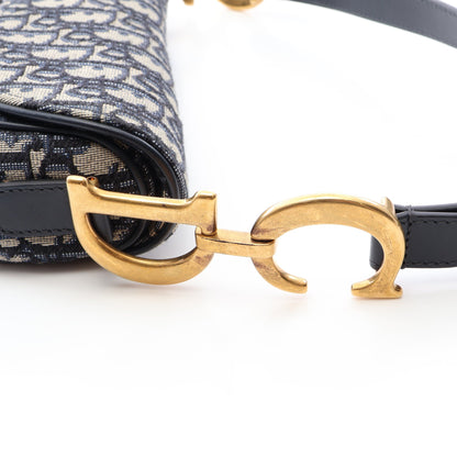 サドルバッグ オブリークジャカード 2WAY ハンドバッグ キャンバス レザー ネイビー ベージュ クリスチャンディオール